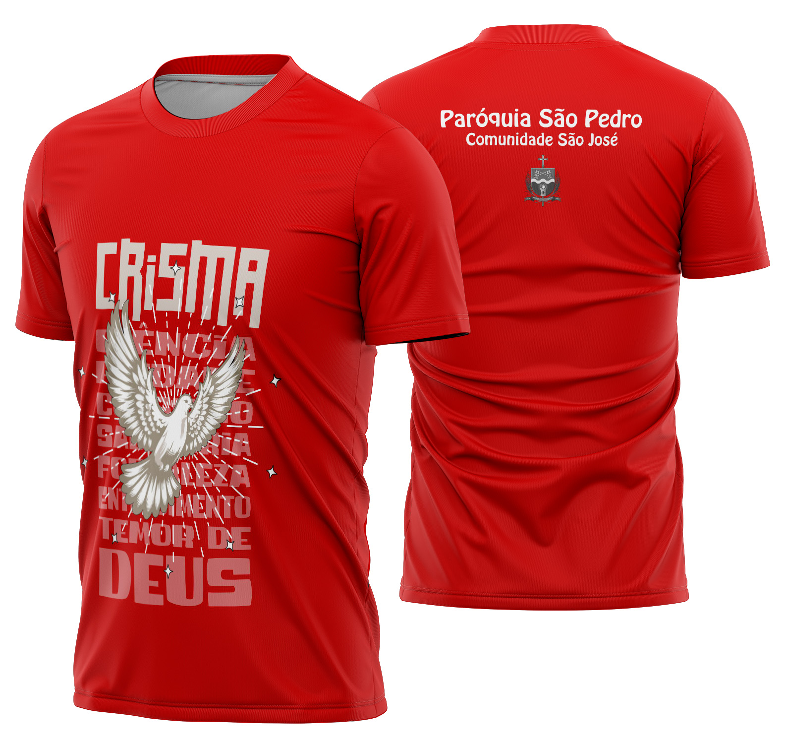 Arte estampa camisa Crisma 2024 Pomba