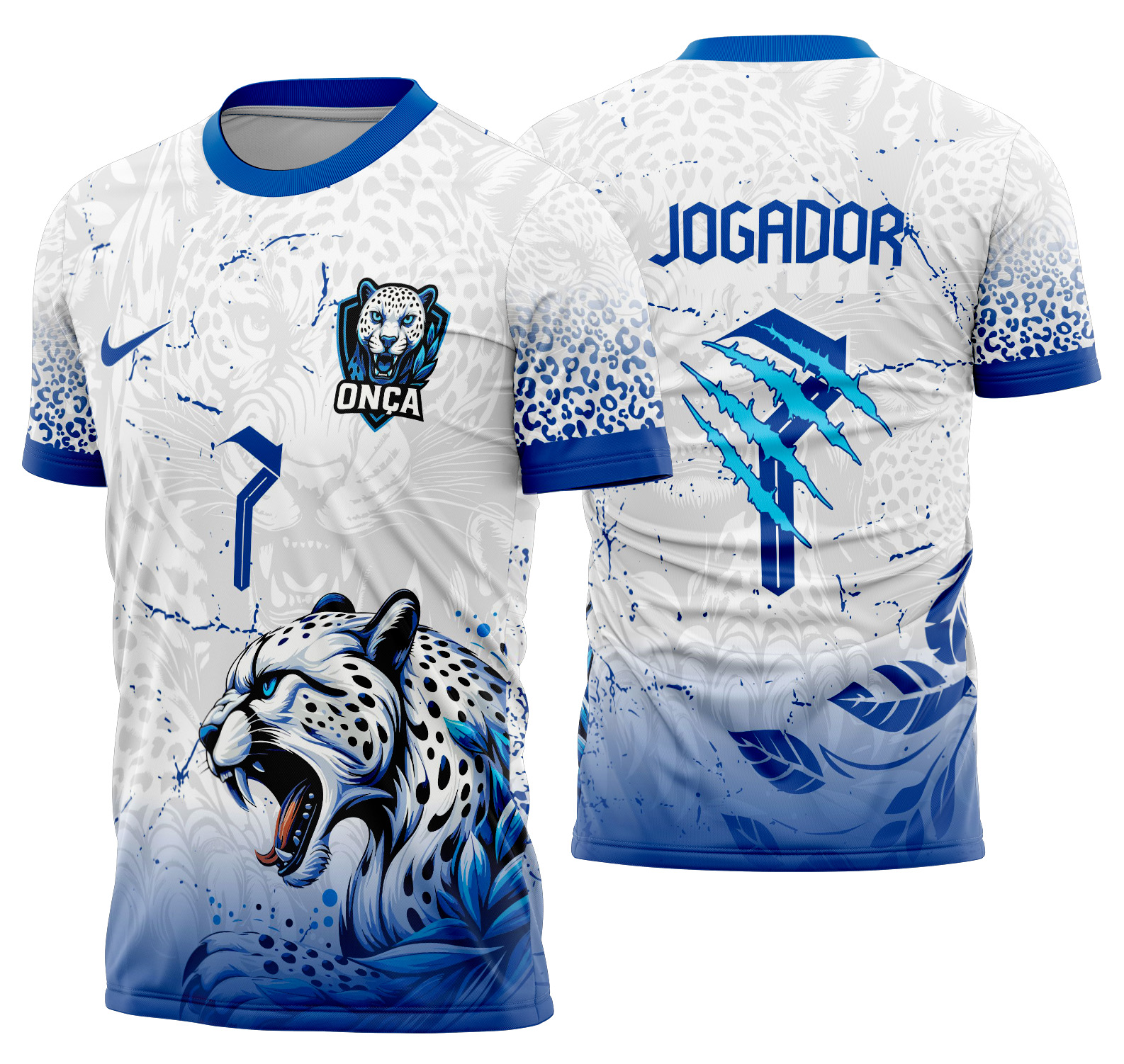 Arte vetor camisa Interclasse Onça Folhagens Azul Mod-801