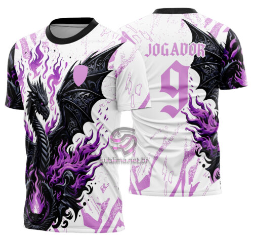 Arte Vetor Camisa Interclasse Dragao Preto com rosa Mod-605