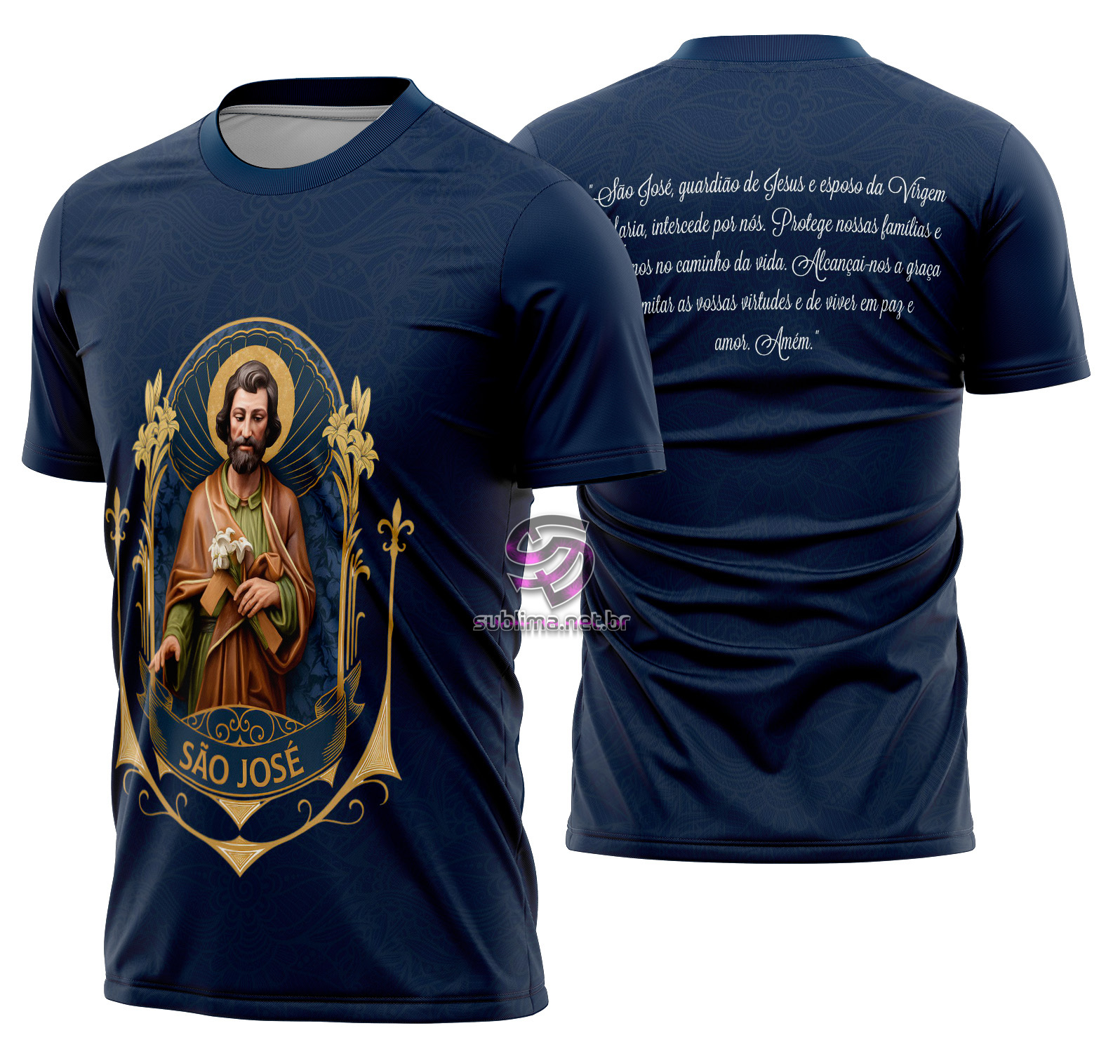 Arte estampa camisa São Jose azul Mod-3